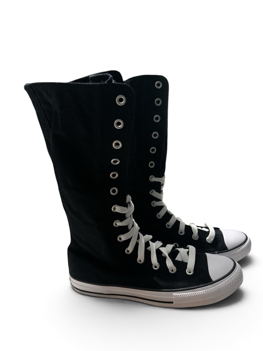 Converse All Star Black High-Top Canvas Knee Boots with White Trim Size 3